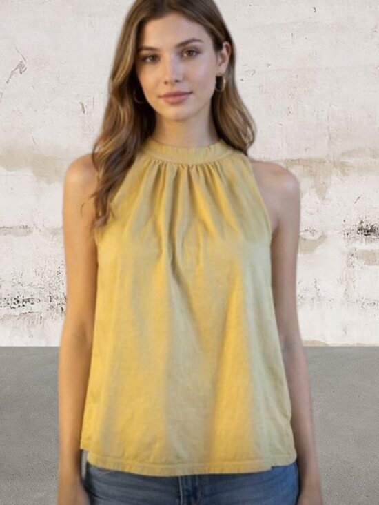 Uniqlo Tops - Uniqlo Women's Yellow Sleeveless Smocked Blouse Cotton Size XS